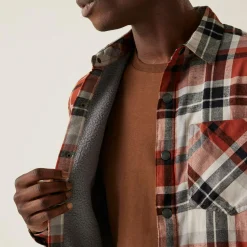 Men's Thamos Long Sleeved Checked Shirt | Burnt Henna Check Storm Grey