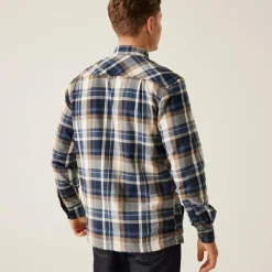 Men's Thamos Long Sleeved Checked Shirt | Navy Gold Sand Check