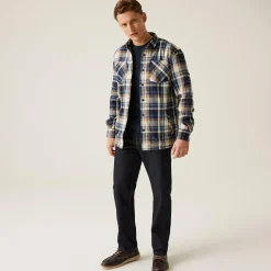 Men's Thamos Long Sleeved Checked Shirt | Navy Gold Sand Check