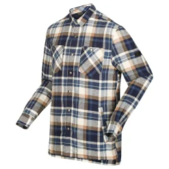 Men's Thamos Long Sleeved Checked Shirt | Navy Gold Sand Check