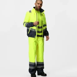 Men's Waterproof Hi-Vis Bomber Jacket | Yellow Navy