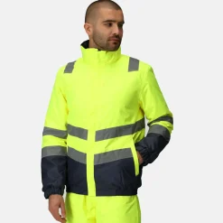 Men's Waterproof Hi-Vis Bomber Jacket | Yellow Navy