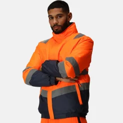 Men's Waterproof Hi-Vis Bomber Jacket | Orange Navy