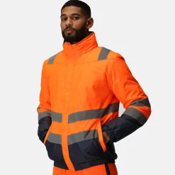Men's Waterproof Hi-Vis Bomber Jacket | Orange Navy