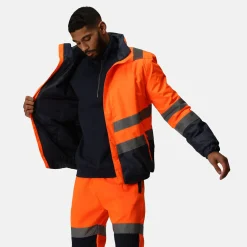 Men's Waterproof Hi-Vis Bomber Jacket | Orange Navy