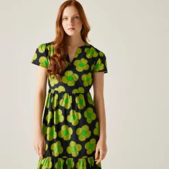 Orla Kiely Tiered Midi Dress | Spinning Flower Navy