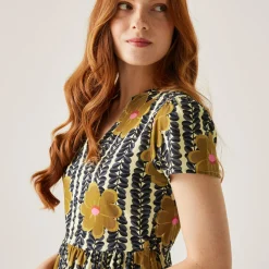 Orla Kiely Tiered Midi Dress | Lotus Yellow