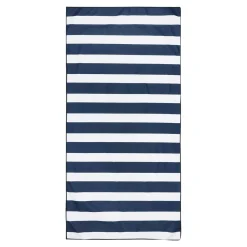 Print Microfibre Beach Towel | White Navy Stripe
