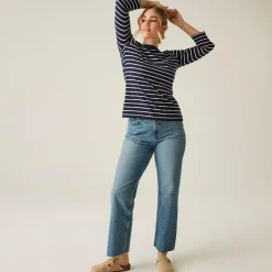 Women's Bayletta II 3/4 Sleeve Top  | Navy White Stripe