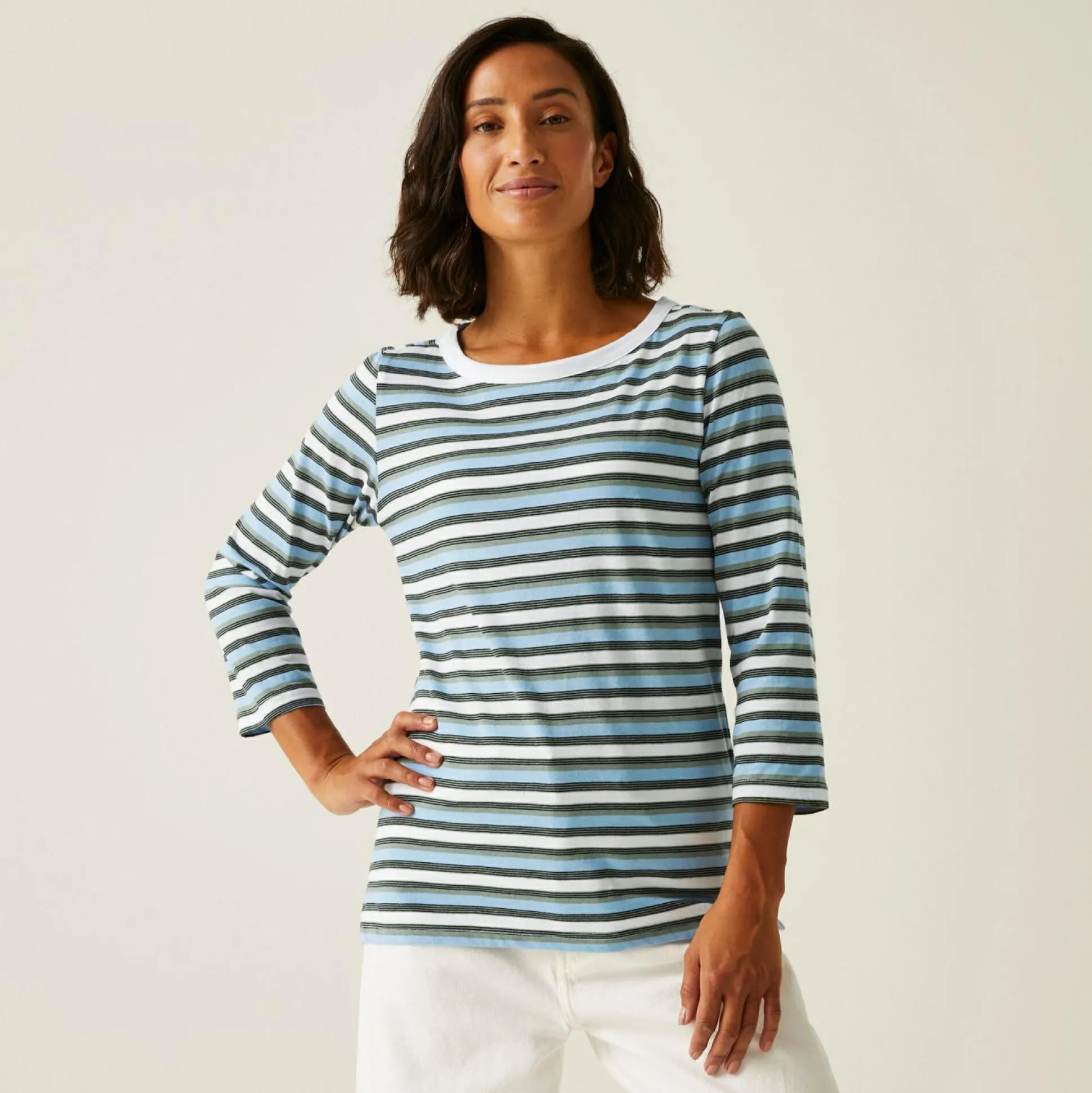 Women's Bayletta II 3/4 Sleeve Top | White Multi Stripe