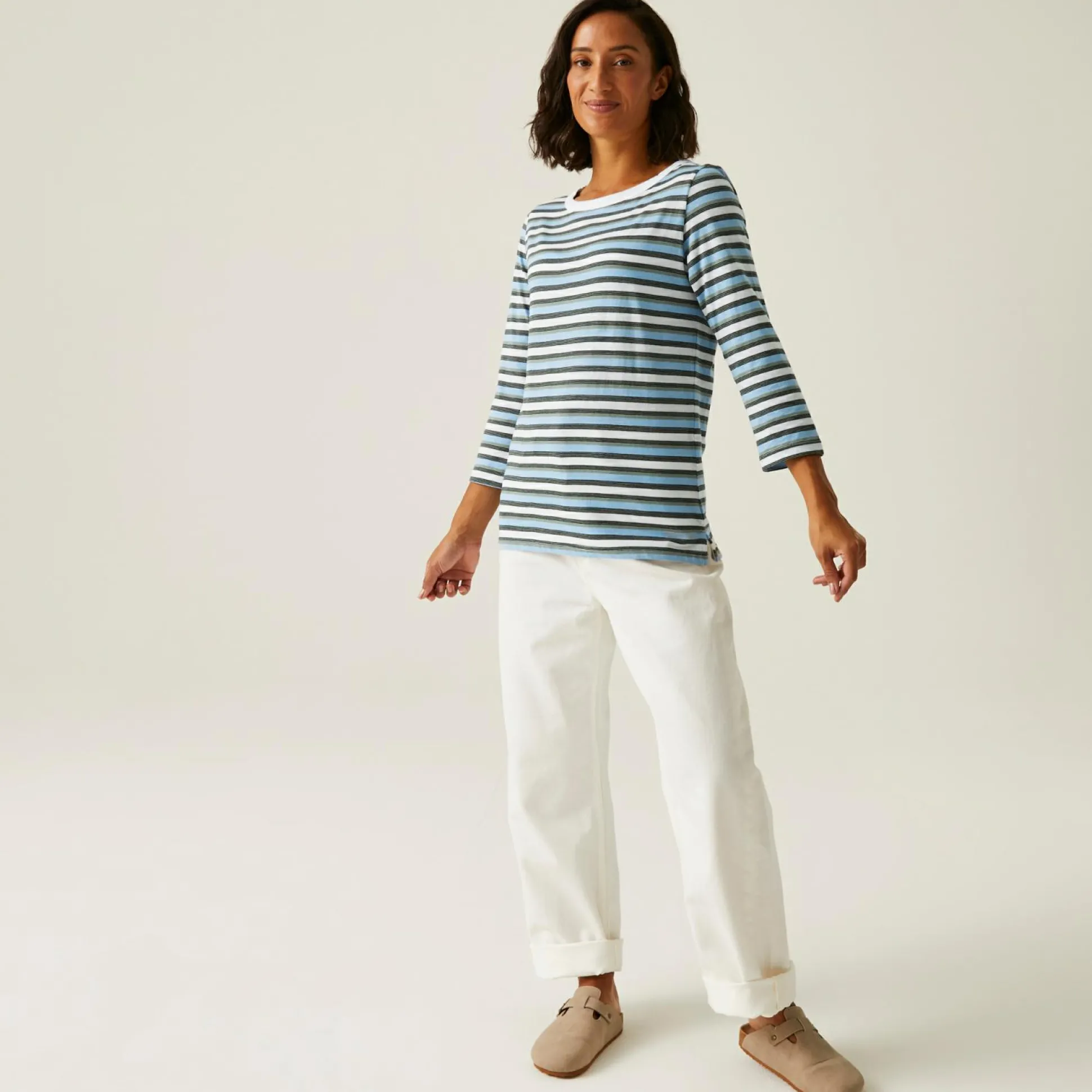 Women's Bayletta II 3/4 Sleeve Top | White Multi Stripe