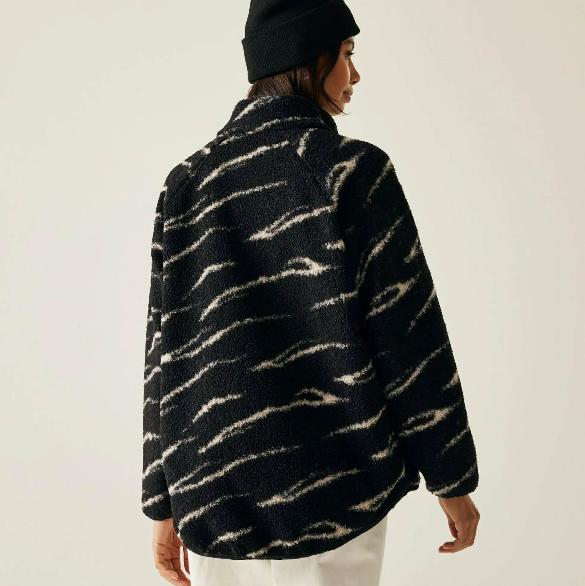 Women's Frankie Borg Full Zip Fleece | Black Light Vanilla Abstract Print