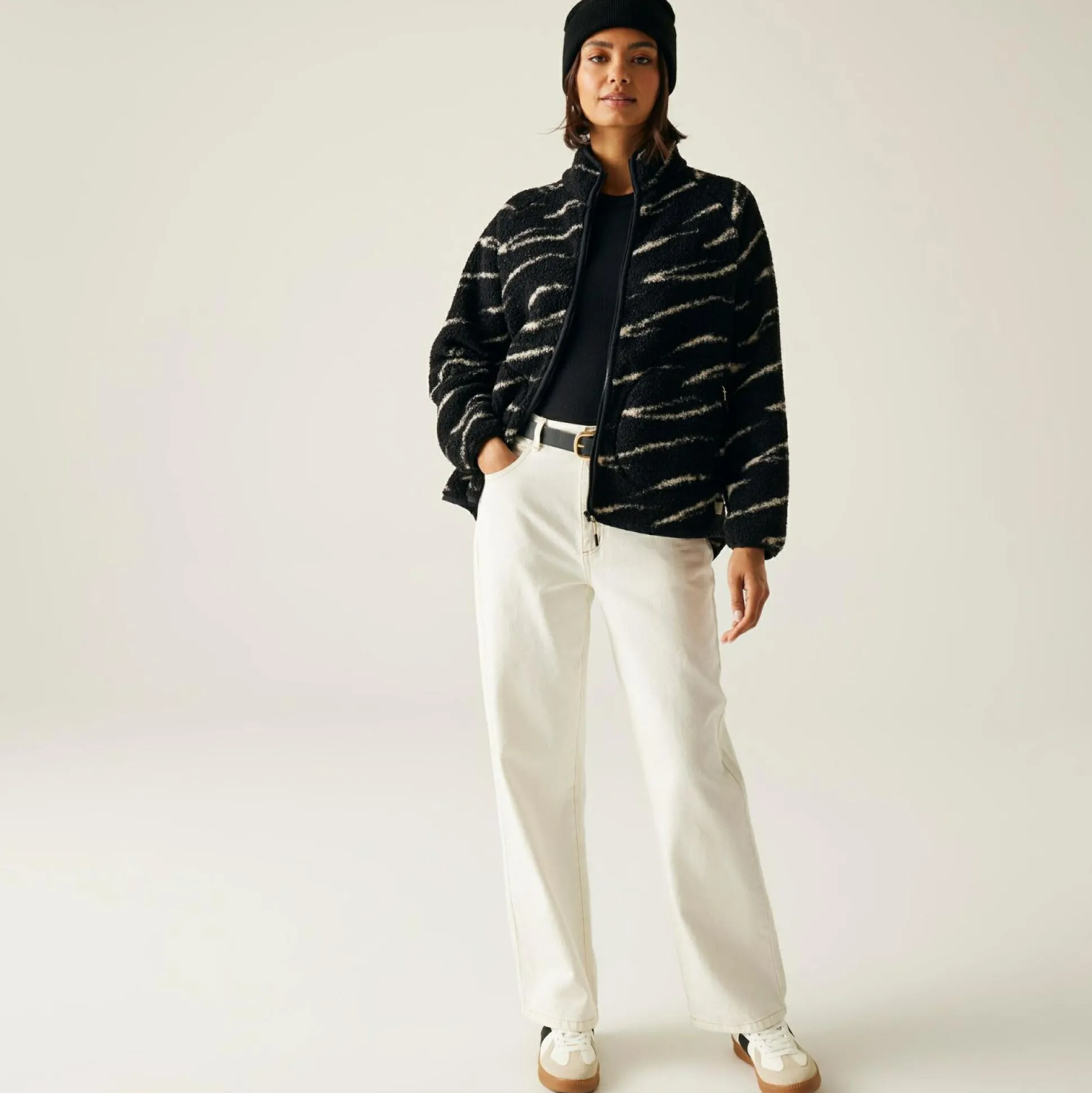 Women's Frankie Borg Full Zip Fleece | Black Light Vanilla Abstract Print