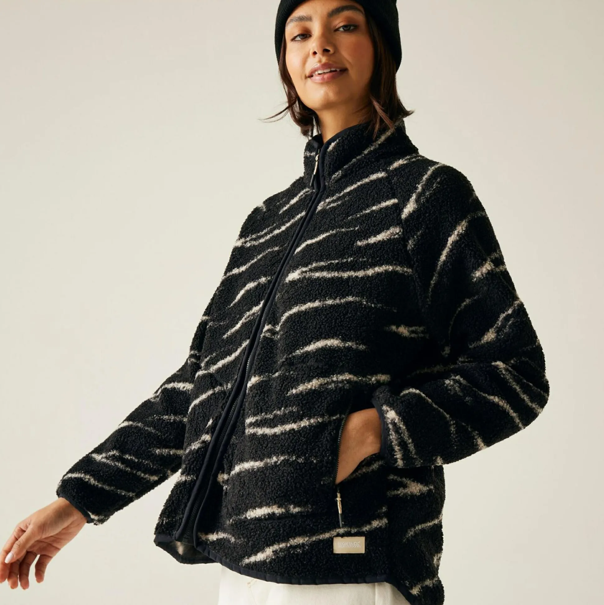 Women's Frankie Borg Full Zip Fleece | Black Light Vanilla Abstract Print