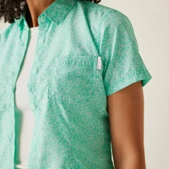 Women's Mindano VIII Short Sleeve Shirt | Aruba Blue Leaf Print