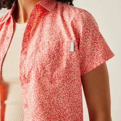 Women's Mindano VIII Short Sleeve Shirt | Peach Bloom Leaf Print