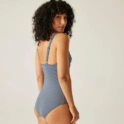 Women's Sakari Tummy Control Costume | Navy White Seeksucker Stripe