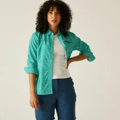 Women's Travel Packaway Long Sleeve Shirt | Aruba Blue Floral Print