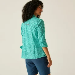 Women's Travel Packaway Long Sleeve Shirt | Aruba Blue Floral Print