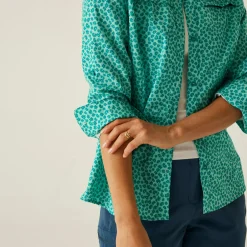 Women's Travel Packaway Long Sleeve Shirt | Aruba Blue Floral Print